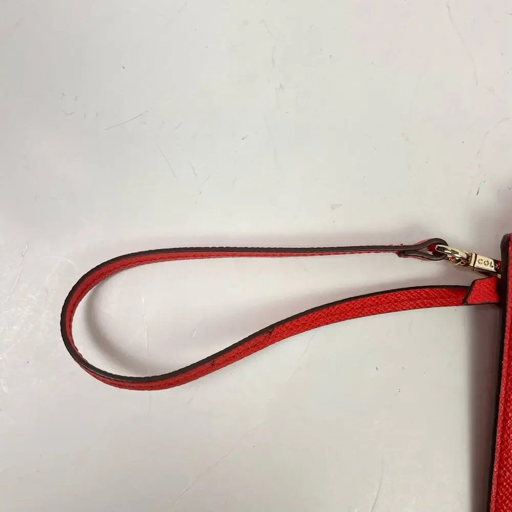 Cole Haan | Red Orange Pebbled Leather Rectangle Wristlet Wallet Clutch